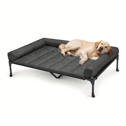 Raised Breathable Cooling Elevated Dog Bed with Pillow-Top – Mesh Bolster Pet Cot for Indoor/Outdoor Summer Comfort & Joint Support