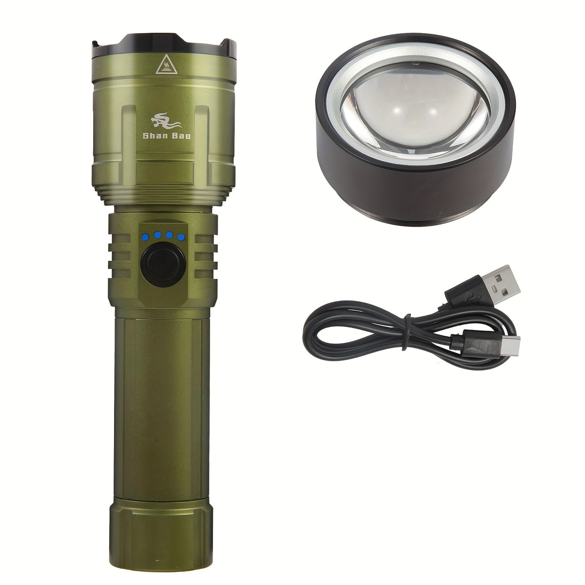 Green Zoom Outdoor Camping Flashlight – Torch with Adjustable Focus & High-Power Beam Capable of Igniting Fire
