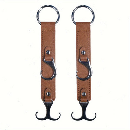 Faux Leather Car Seat Hooks – 2pcs Multi-Function Durable Headrest Hangers for Bags, Groceries, and Stylish Car Interior Organization