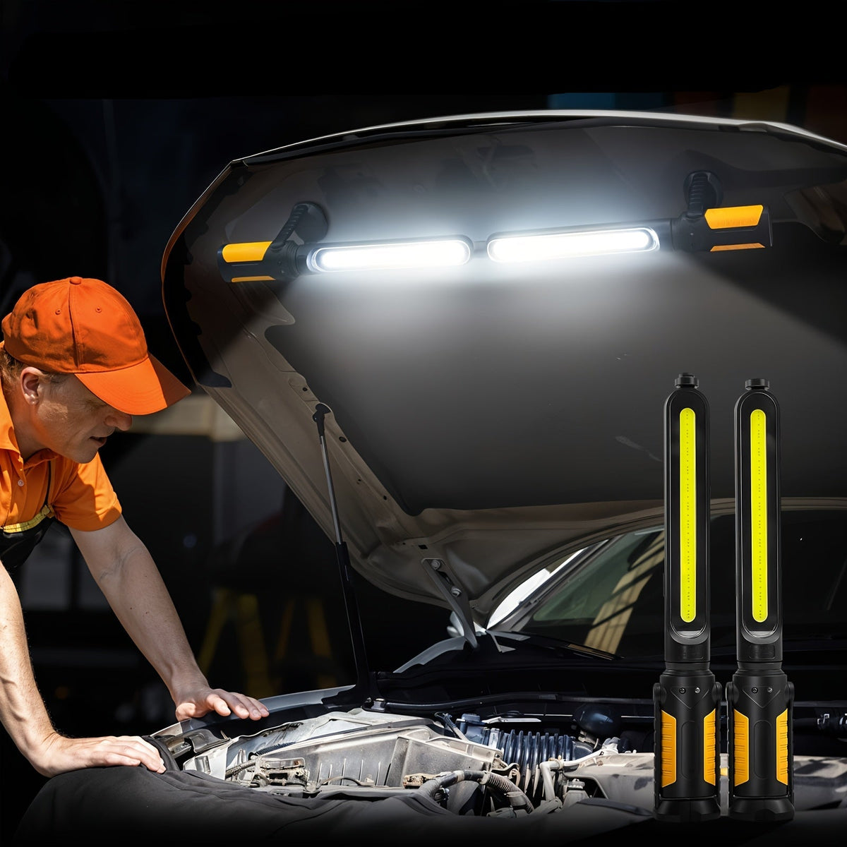 Rechargeable LED Work Light – 2400LM Underhood Magnetic Bar Lamp with Adjustable Brightness for Garage, Car Repair, and Workshop