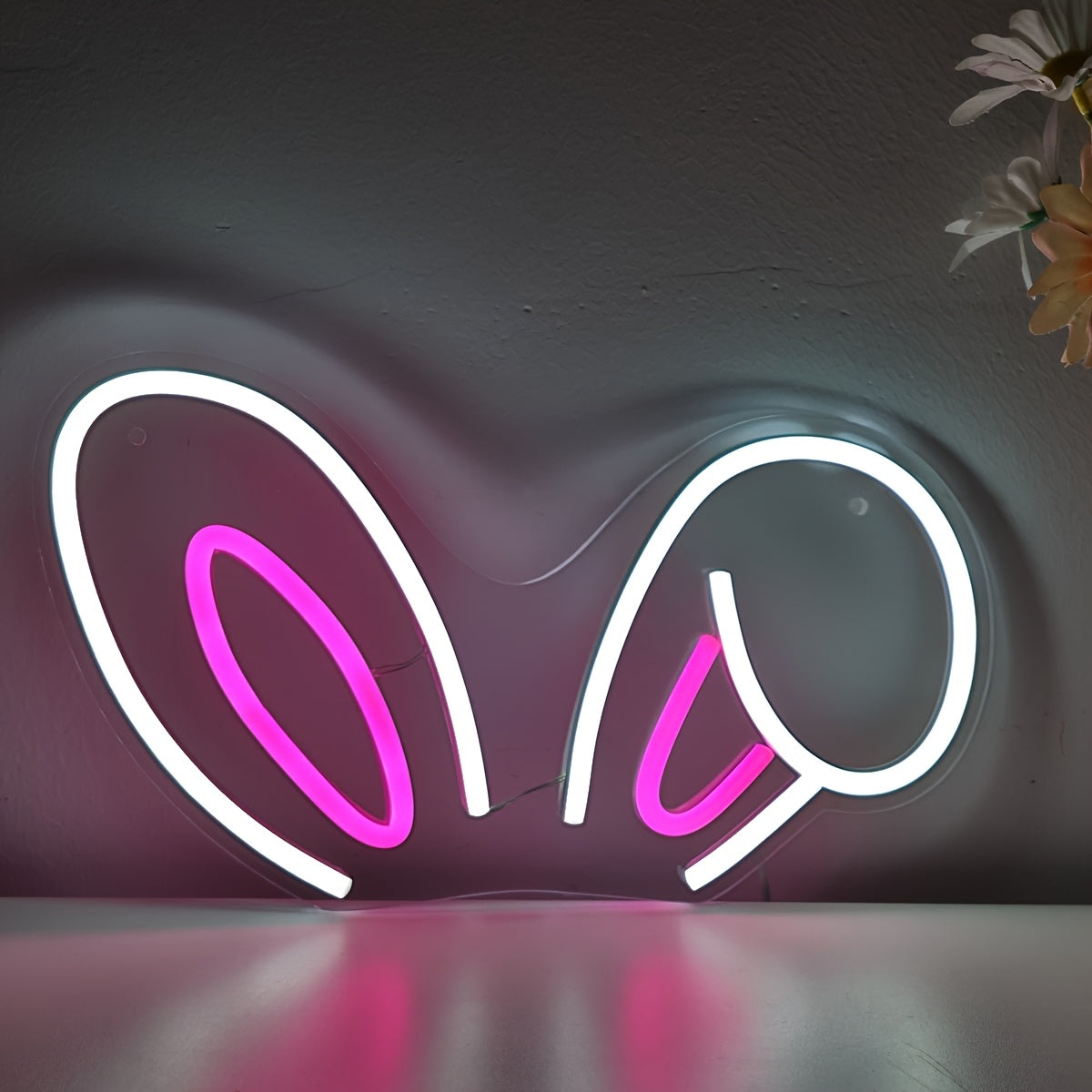 LED Neon Bunny Ears Wall Sign – USB-Powered Glowing Light for Parties, Bars, Clubs, Salons & Home Wall Decor