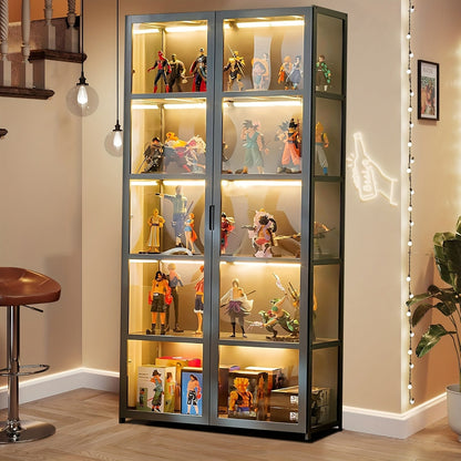 Five Tier Wooden Cabinet Organizer – Elegant Display Storage for Collectibles, Keepsakes, and Miniatures in Any Room or Workspace