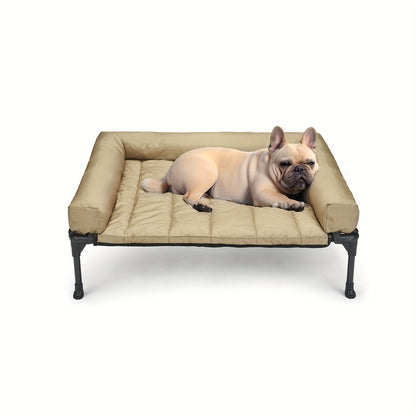 Raised Breathable Cooling Elevated Dog Bed with Pillow-Top – Mesh Bolster Pet Cot for Indoor/Outdoor Summer Comfort & Joint Support