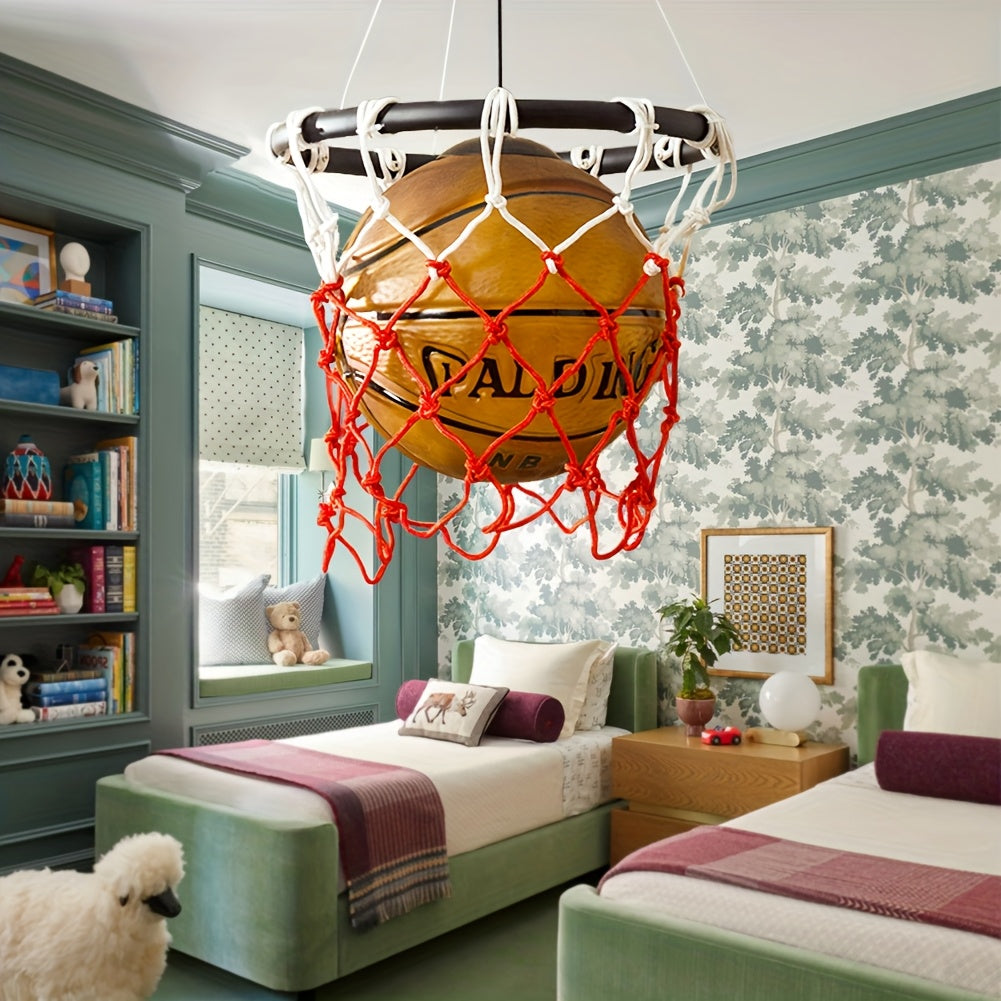 Art Deco Basketball Net Pendant Light – Matte Metal Chandelier Perfect for Game Room, Sports Bar, and Modern Home Lighting Décor