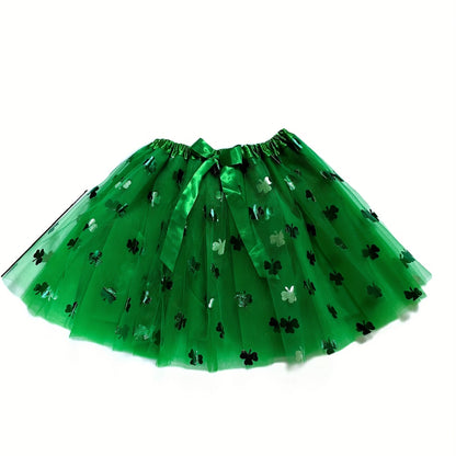 Anime-Inspired Shamrock Tulle Skirt – Adjustable Waist St. Patrick’s Day Costume with Cute Clover Print for Women’s Festive Style