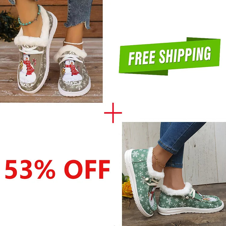 LAST DAY 50% OFF-Women's Comfort Plush Snowman Canvas Ankle Boots-Snowman Canvas Ankle Boots-Snowman Boots