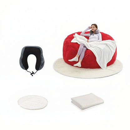 Oversized Bean Bag Sofa Chair –  6FT Memory Foam Lounger with Flannel Cover, Includes U-Shape Pillow, Blanket & Carpet Set