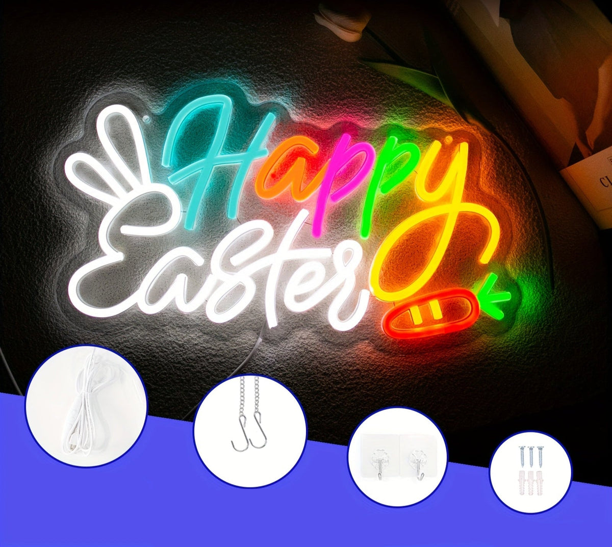 Vintage Neon Easter Sign – Retro ‘Happy Easter’ Wall Decor that Glows Brightly with Nostalgic Holiday Charm
