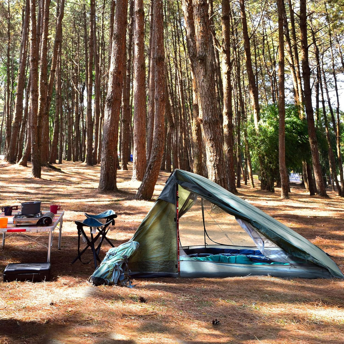 Airy Mesh Camping Tent – Lightweight Mosquito-Proof Inner Tent with Pole-Free Design, Single-Person Shelter for Hiking, Backpacking, and Outdoor Travel Comfort