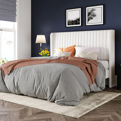 Queen Size Velvet Bed Frame | Vertical Channel Tufted Wingback Headboard