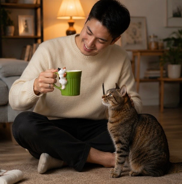 Cute Cat Ceramic Mug - Adorable Coffee Cup for Cat Lovers, Home Offices, Cafes and Unique Gift Giving