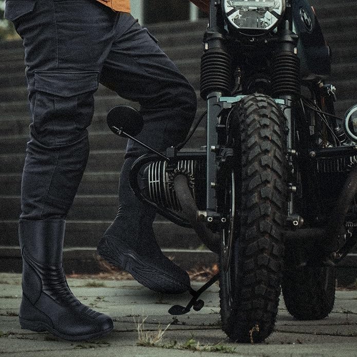 Men’s Classic Motocross Motorcycle Boots – Waterproof Touring Footwear with Reinforced Heel and Toe for Rugged Ride Comfort & Style