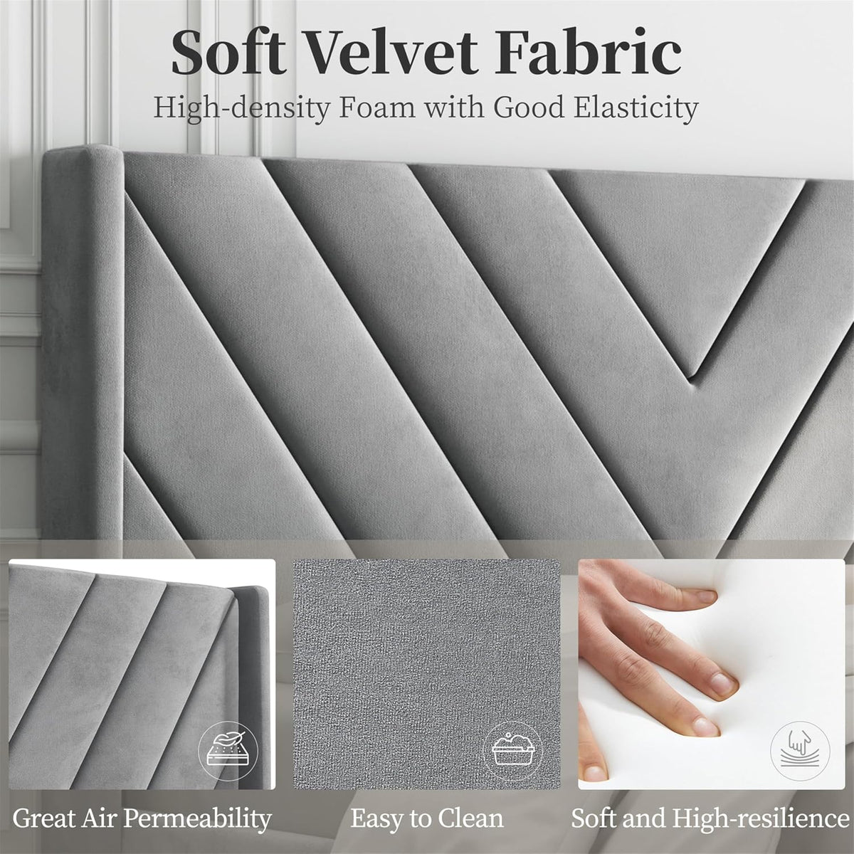 Queen Bed Frame with Chevron Channel-Tufted Headboard