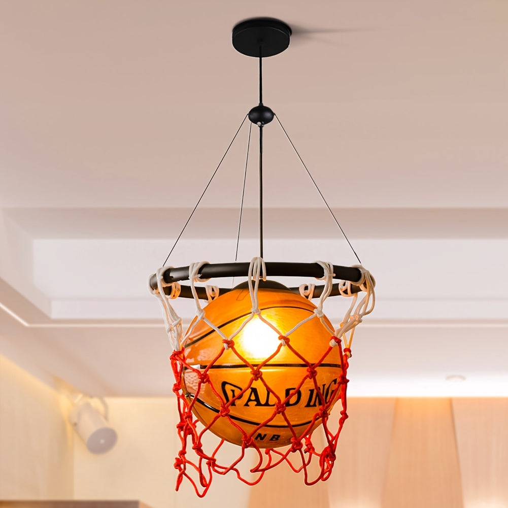 Art Deco Basketball Net Pendant Light – Matte Metal Chandelier Perfect for Game Room, Sports Bar, and Modern Home Lighting Décor