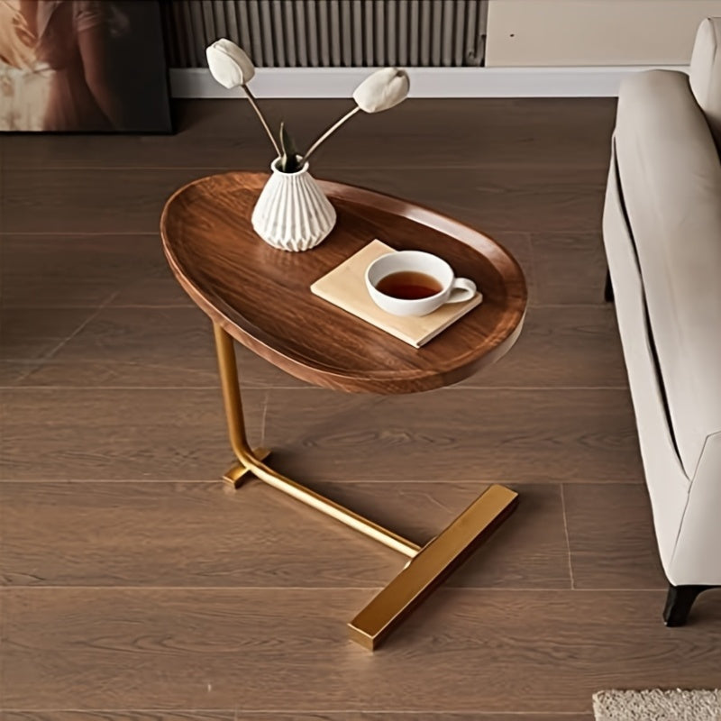 C-Shaped End Table – 23-Inch Golden Small Metal Frame Side Table with TV Tray for Sofa, Bed, and Living Room