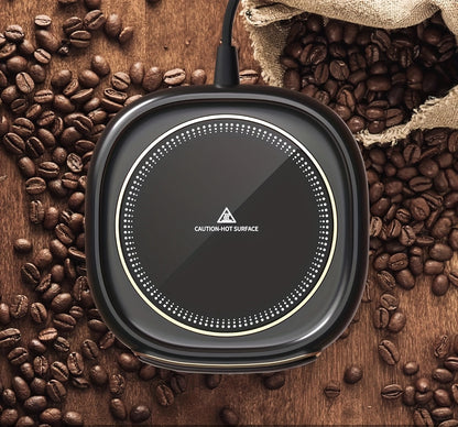 Smart Coffee Mug Warmer Pad – Sleek Black Heating Plate Keeps Drinks Hot with 8H Timer, Auto Shut-Off & Portable Design for Office or Home