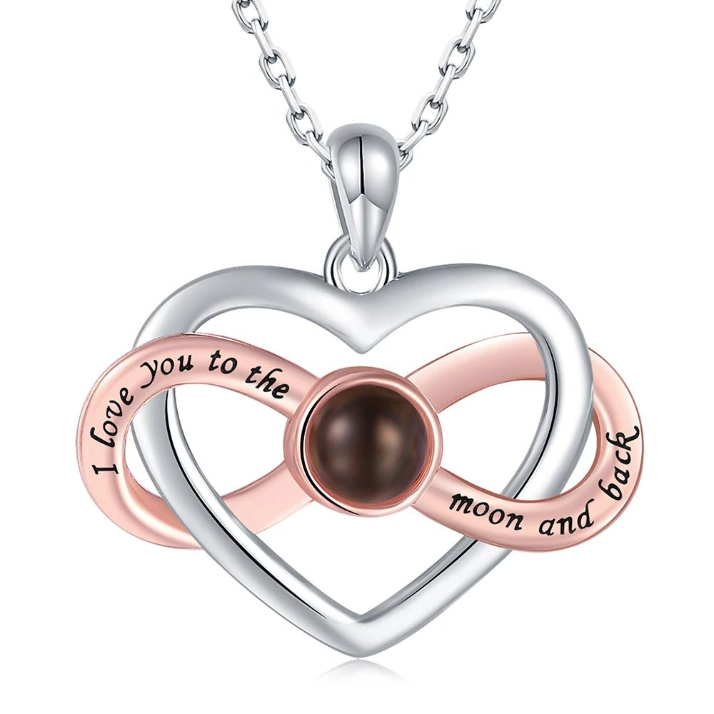 925  Silver 'I Love You' Projection Necklace – Infinity Heart Pendant with 100 Languages, Perfect Valentine's Gift for Her