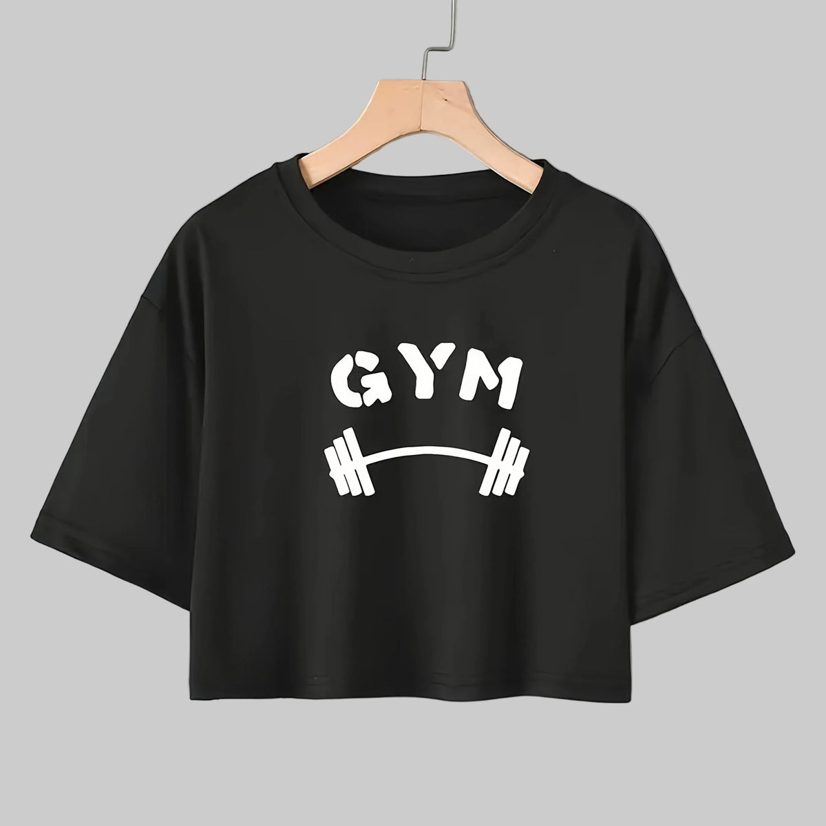 Women’s Casual Gym T-Shirt – Loose Fit Short Sleeve Workout Top with Dumbbell Print, Breathable Running Shirt for Fitness Training, Sportswear Activewear Tee