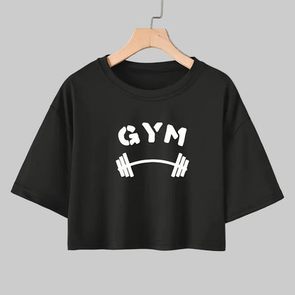 Women’s Casual Gym T-Shirt – Loose Fit Short Sleeve Workout Top with Dumbbell Print, Breathable Running Shirt for Fitness Training, Sportswear Activewear Tee
