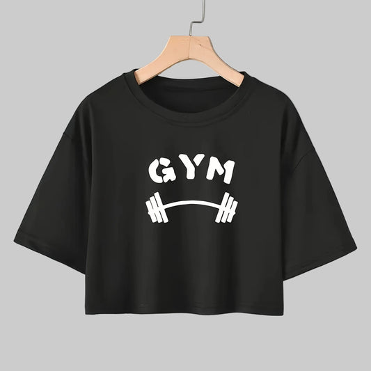 Women’s Casual Gym T-Shirt – Loose Fit Short Sleeve Workout Top with Dumbbell Print, Breathable Running Shirt for Fitness Training, Sportswear Activewear Tee