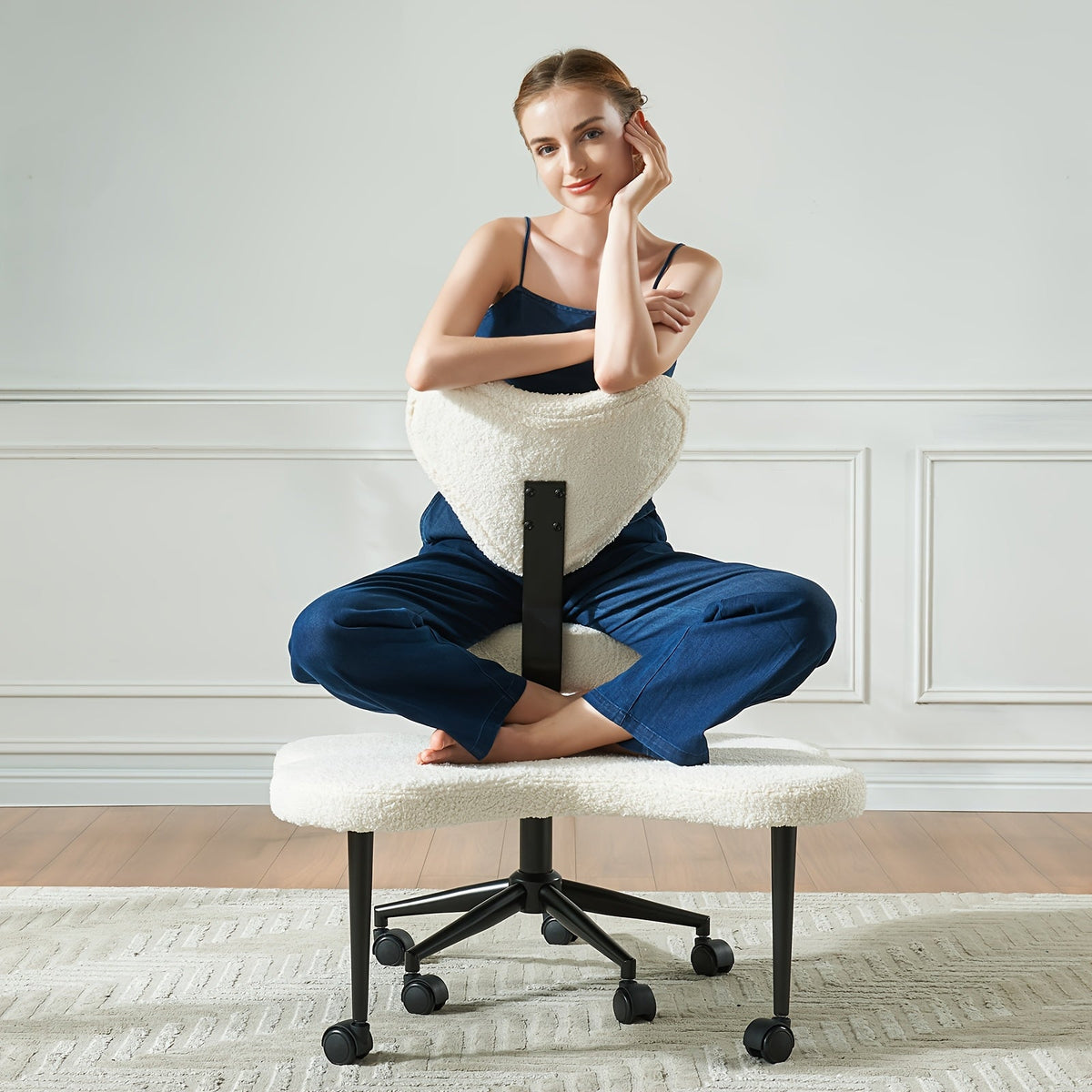 Cross-Legged Meditation Chair – Height Adjustable, Ergonomic Back Support, ADHD-Friendly Design, Smooth Wheels, Velvet or PU Leather Finish for Comfort and Flexibility