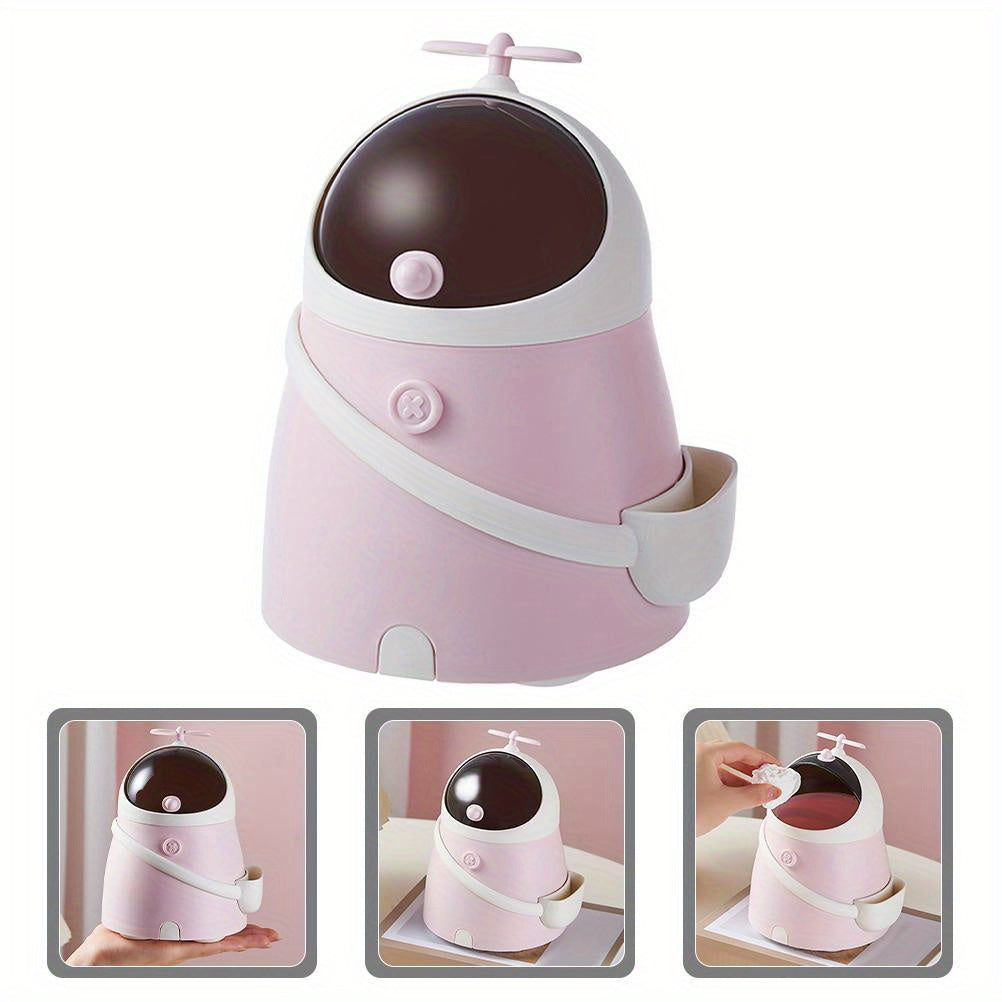 Cute Pink Space-Themed Trash Can – Compact Astronaut Design Desktop Waste Bin with 10 Liners, Durable Plastic Organizer for Bedroom, Office, and Fun Decor