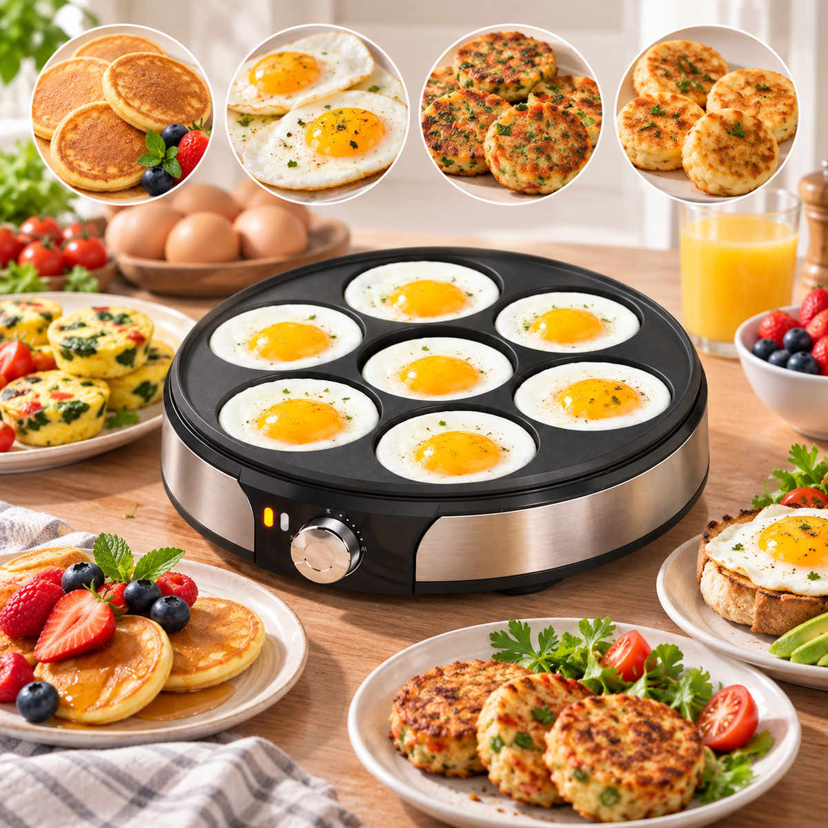 Professional 7-Hole Electric Crepe Maker – 220V Non-Stick Baking Pan for Crepes, Eggs, Burgers, Omelettes and Everyday Breakfast Cooking