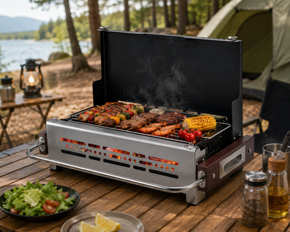 Portable Foldable Charcoal Camping Grill – Tabletop BBQ with Ventilation System for Picnics, Backyard Barbecues and Outdoor Cooking