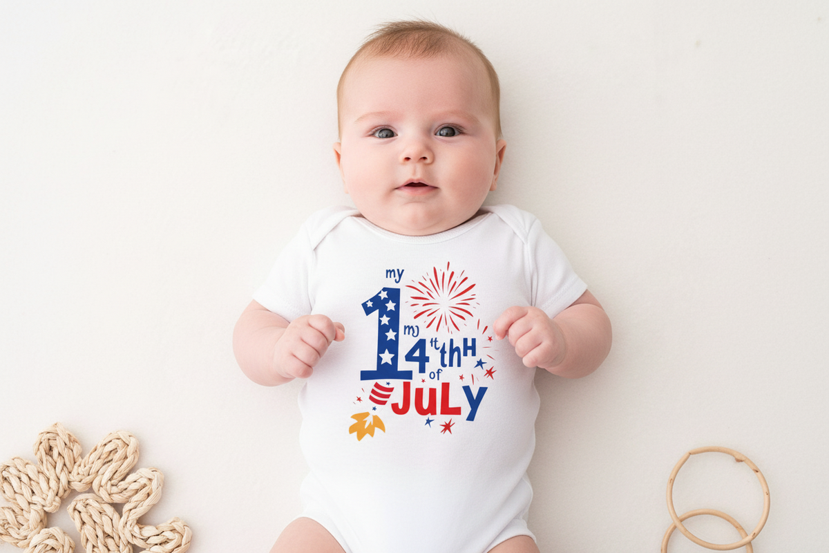 Baby’s My First 4th of July Fireworks Onesie – Soft Cotton Bodysuit with Snap Closure for Newborn Independence Day Outfits
