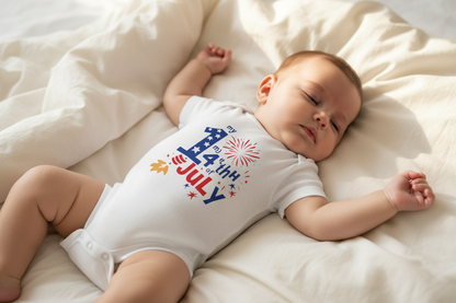 Baby’s My First 4th of July Fireworks Onesie – Soft Cotton Bodysuit with Snap Closure for Newborn Independence Day Outfits