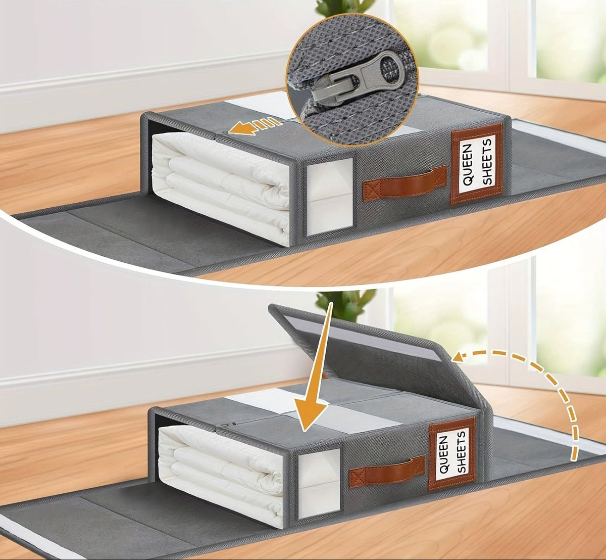 Waterproof Dustproof Fabric Sheet Organizer Set – 4-Pack Under-Bed Storage Boxes for Queen and King Size Sheets