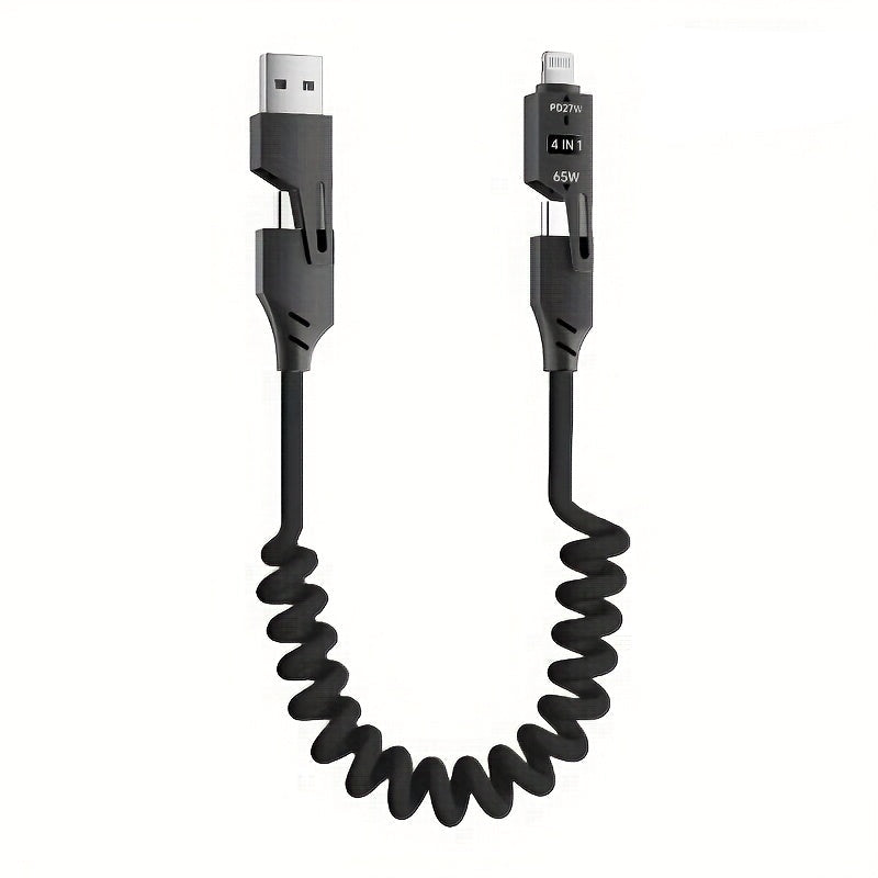 Retractable Charging Cable – 65W 4-in-1 Zinc Alloy High-Speed Universal Charger for iPhone, Samsung, Huawei, and More