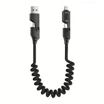 Retractable Charging Cable – 65W 4-in-1 Zinc Alloy High-Speed Universal Charger for iPhone, Samsung, Huawei, and More