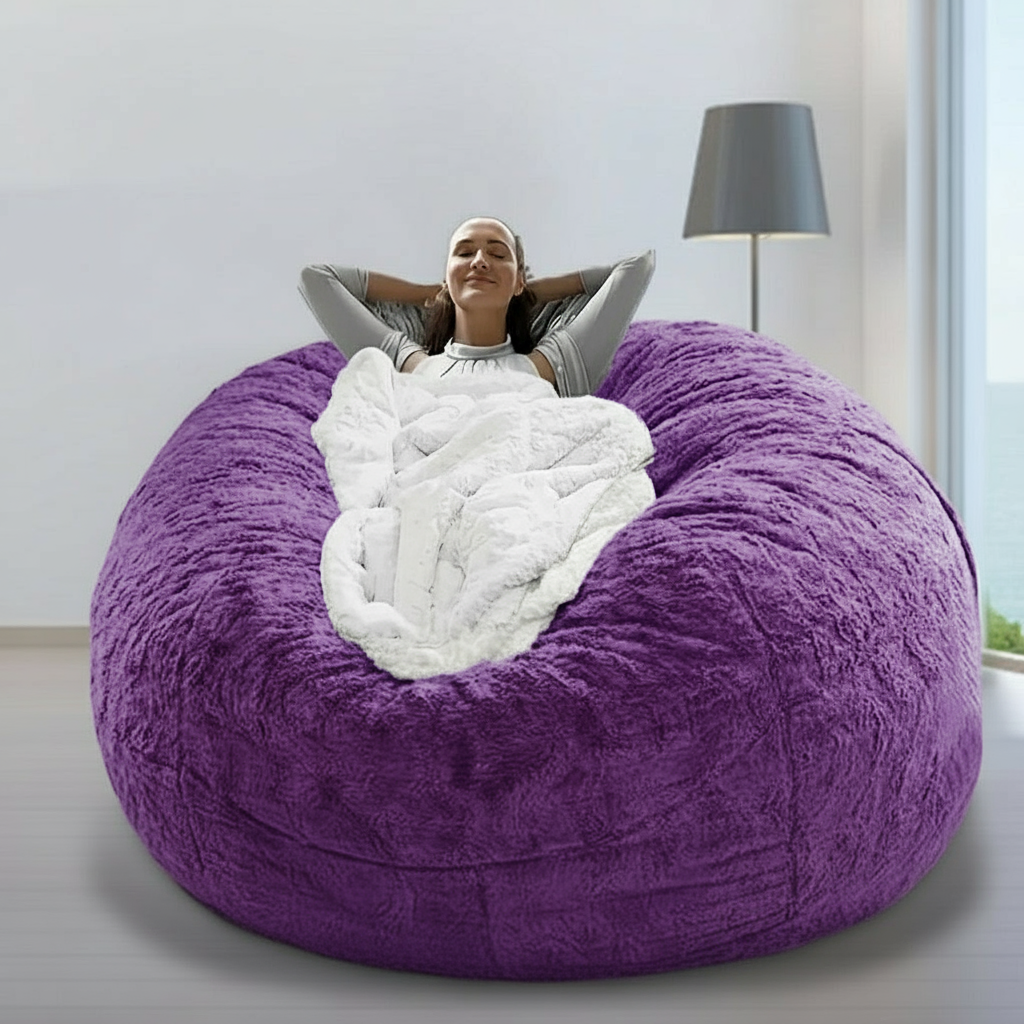 Soft Fluffy Plush Sofa Bean Bag Chair Cover – Faux Fur Slipcover for Cozy Seating, Living Room Decor, Gaming and Lounge Comfort (No Filling Included)