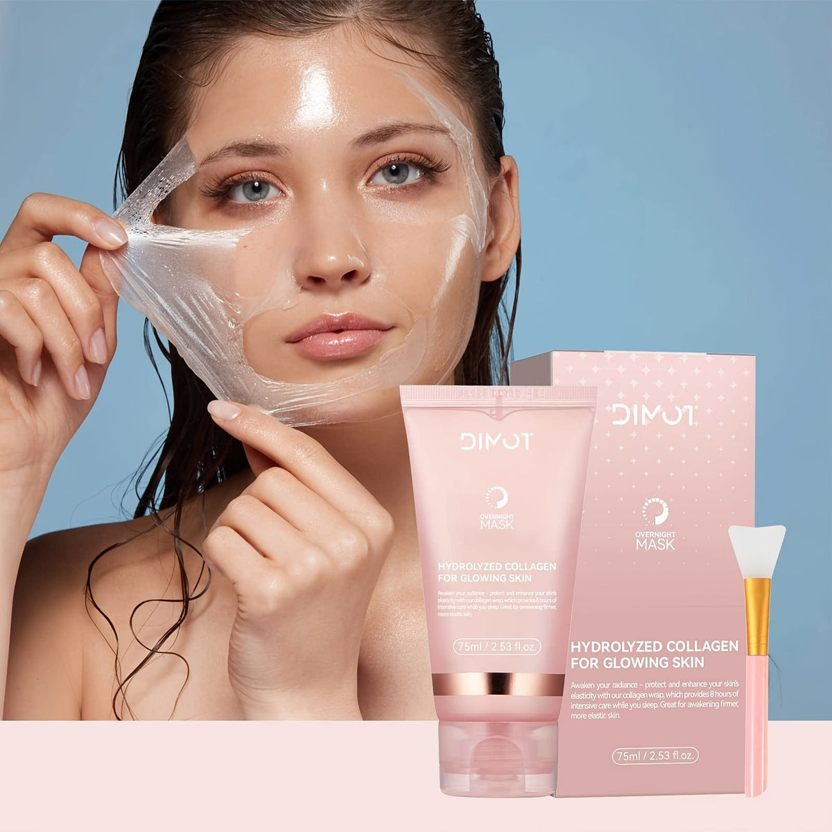 Collagen Night Mask – Alcohol-Free, Hydrating Plant Squalane Formula with Jelly Brush for Glowing Overnight Skin