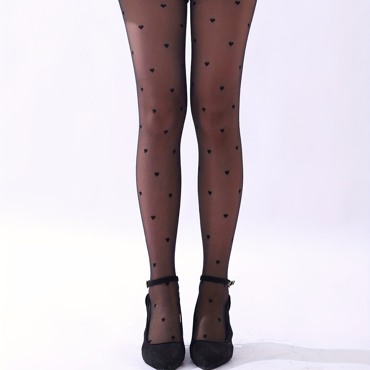 Heart Patterned High Waist Pantyhose – Semi-Sheer Women’s Stockings for Romantic Looks, Valentine's & Holiday Fashion Vibes