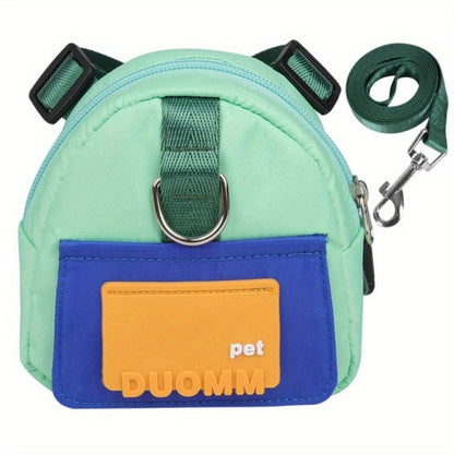 Colorful Nylon Pet Harness with Leash and Backpack – Cartoon School Bag Design for Dogs, Durable, Washable, and Ideal for Outdoor Adventures
