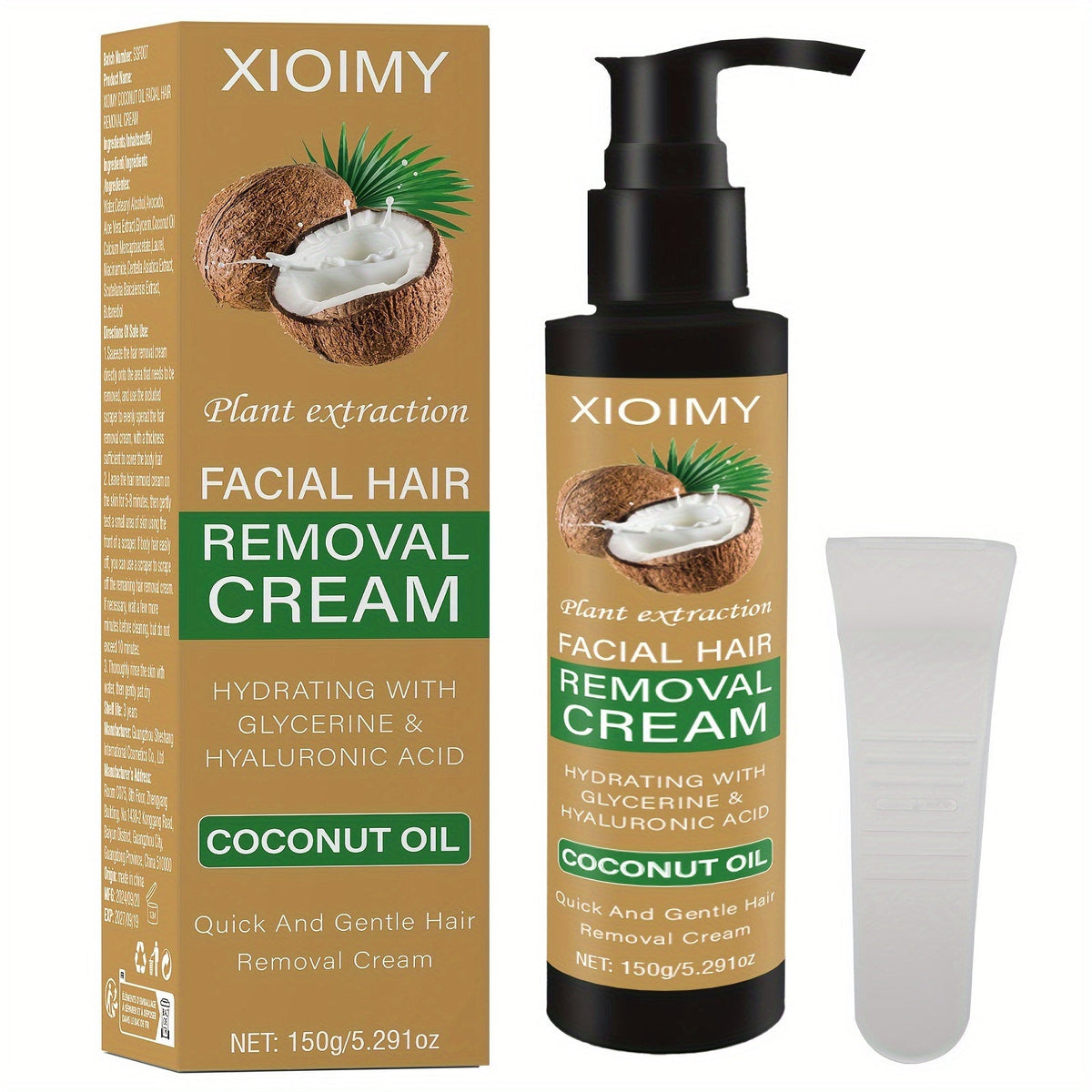 Painless Coconut Hair Removal Cream – 5-Minute Removal, Gentle, Non-Irritating Formula for Legs, Lips, Armpits, Bikini & More