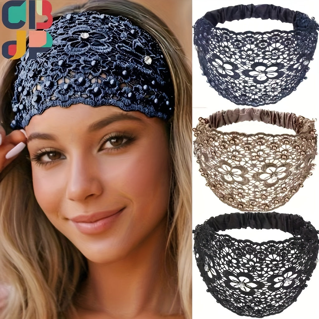 Elegant Floral Pearl Headband Set – 3PCS Non-Slip Fashion Hair Accessories with Hollowed Beads, Stylish Design for Women’s Everyday Wear