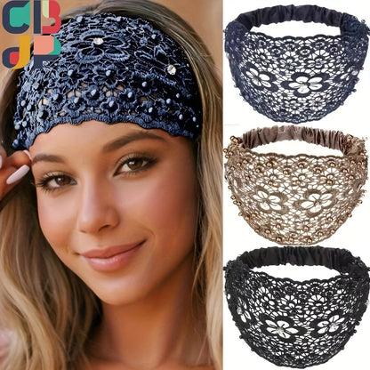 Elegant Floral Pearl Headband Set – 3PCS Non-Slip Fashion Hair Accessories with Hollowed Beads, Stylish Design for Women’s Everyday Wear