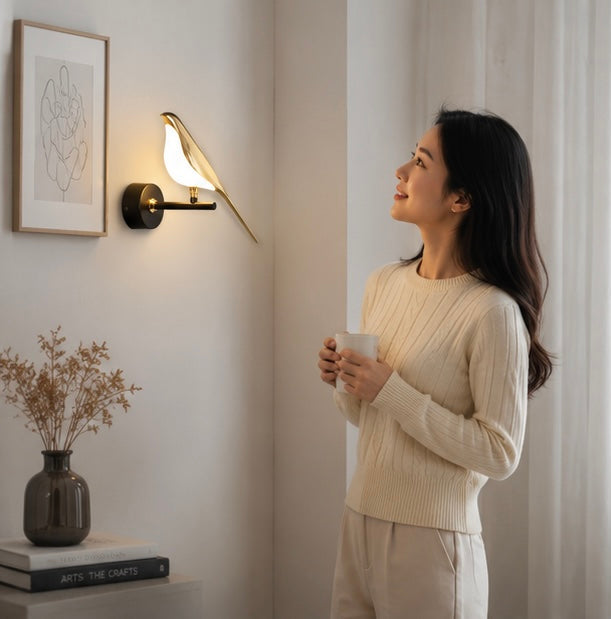 Magpie Bird LED Wall Lamp - 360° Rotating Indoor Wall Sconce for Bedroom, Bedside Lighting and Modern Home Decor