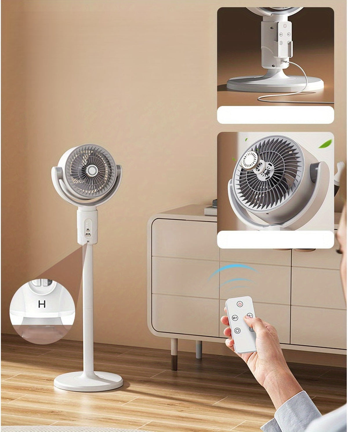 USB Air Circulator Fan – Quiet Adjustable-Height Cooling Fan with Remote, 5 Speeds & Timer for Home, Office and Dorm Comfort