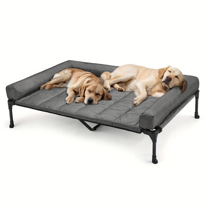 Raised Breathable Cooling Elevated Dog Bed with Pillow-Top – Mesh Bolster Pet Cot for Indoor/Outdoor Summer Comfort & Joint Support