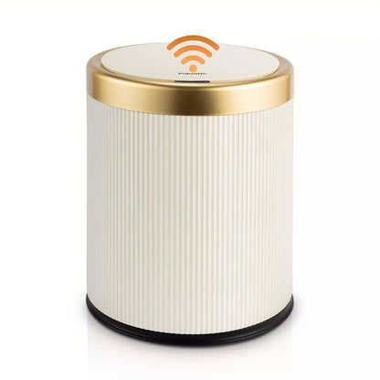 Smart Sensor Trash Can – White Motion-Activated Compactor Bin with Wooden Legs for Kitchen, Bathroom, and Office Use