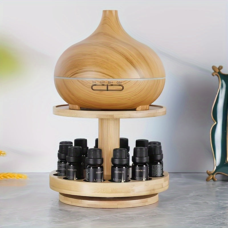 Vintage Wooden Essential Oil Display Rack – Double Layer Rotating Organizer with Glass Top for Stylish Aromatherapy Storage and Display