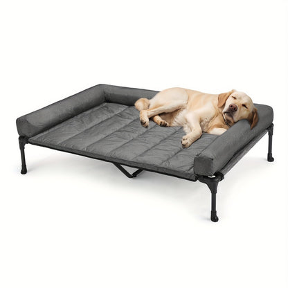 Raised Breathable Cooling Elevated Dog Bed with Pillow-Top – Mesh Bolster Pet Cot for Indoor/Outdoor Summer Comfort & Joint Support