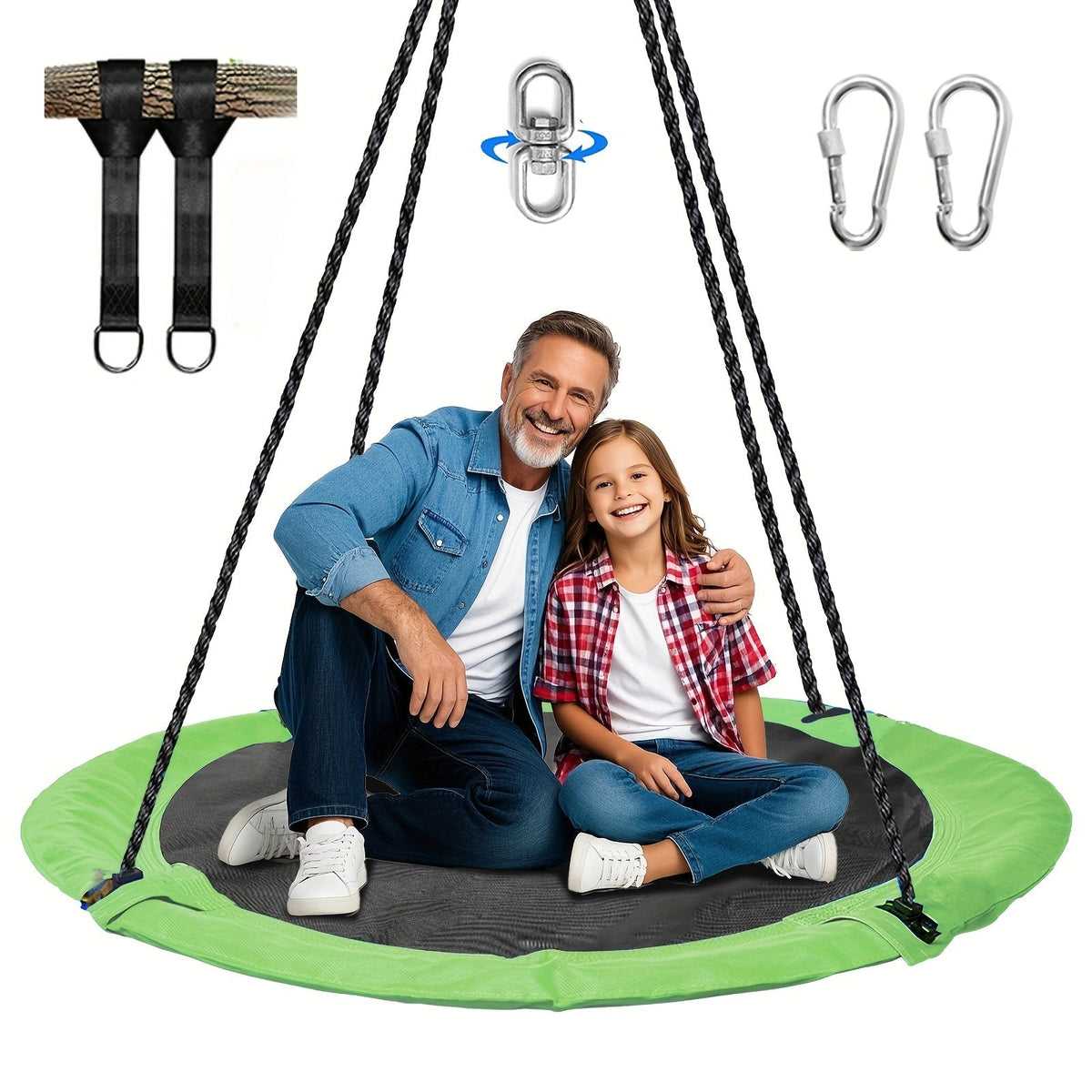 43-Inch Saucer Tree Swing for Kids – 360° Rotating Waterproof Nest Hammock Seat, Tree Straps and Swivel Included