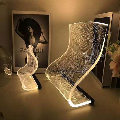 USB-Powered Modern Curved LED Desk Lamp – Futuristic Ambient Lighting with Acrylic Shade, Transparent LED Screen, Perfect for Gaming Rooms, Bedrooms, or Stylish Home Office Desks