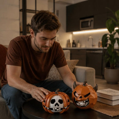 Halloween Pumpkin Skull Resin Figurine – Horror-Themed Decorative Ornament for Desktop Display, Creepy Crafts, and Festive Haunted Atmosphere Props