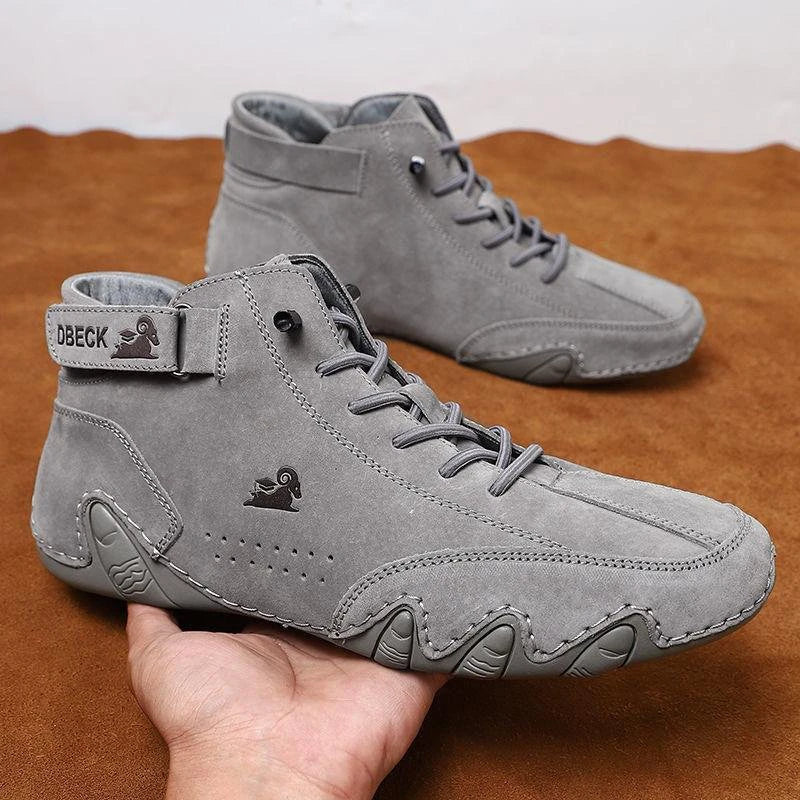 Men’s Casual Luxury Suede Leather Walking Boots – High-Top Roman-Style Sneakers for Motorcycle, Outdoor Fashion & Durable Comfort